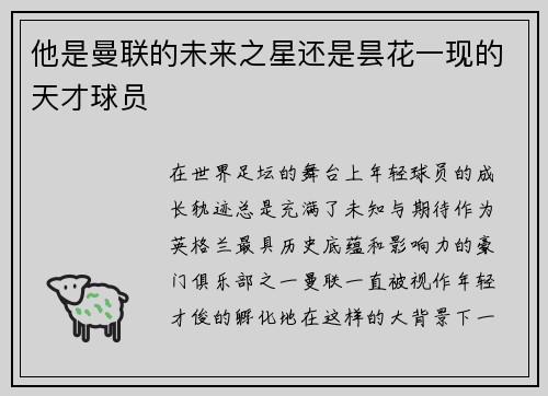 他是曼联的未来之星还是昙花一现的天才球员